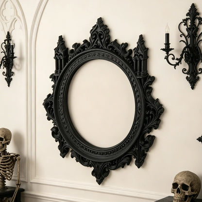 Gothic Carved Round Decorative Mirror Frame Halloween Wall Decoration
