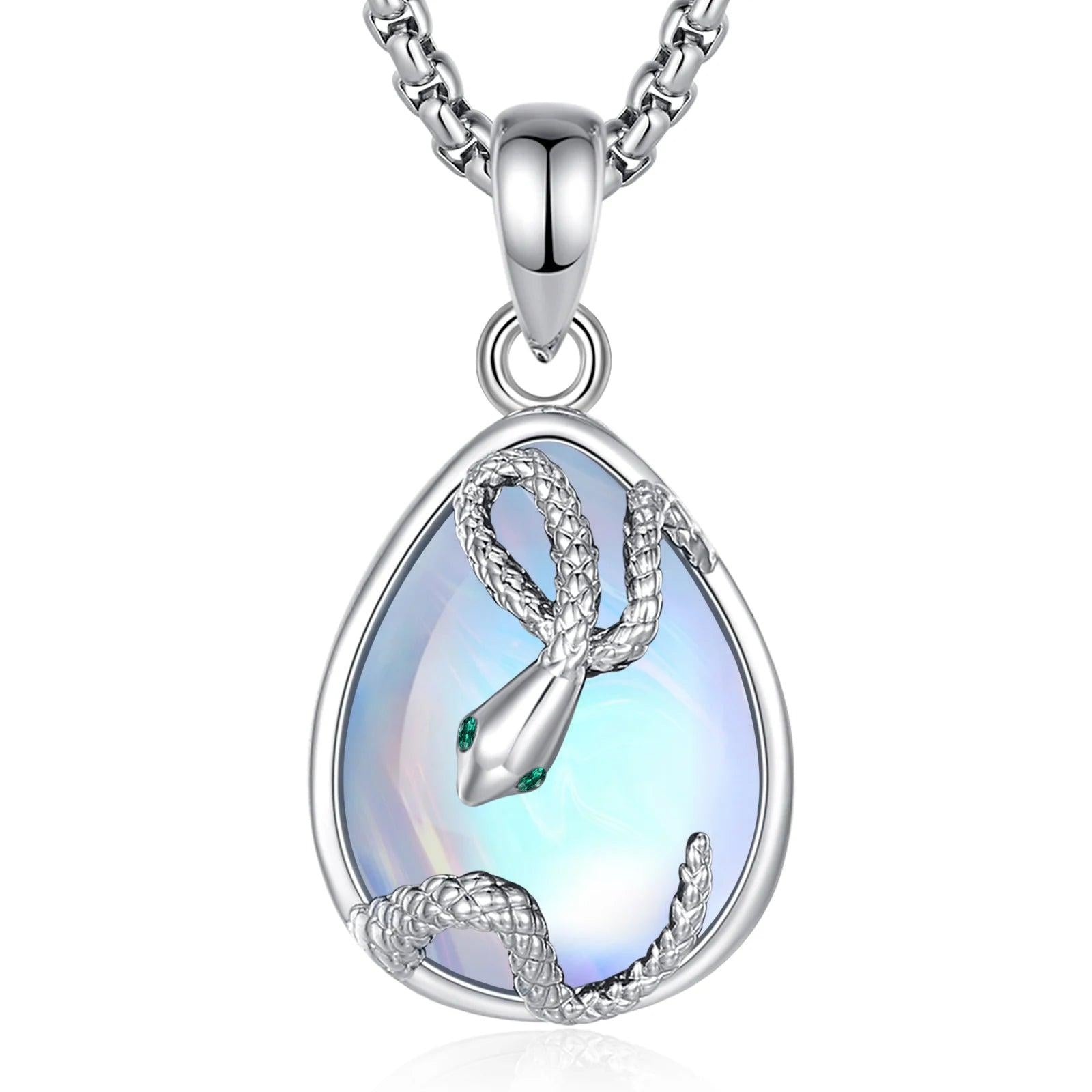 Teardrop Moonstone Snake Necklace Healing Stone Jewelry Witchy Necklace-MoonChildWorld