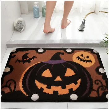 Witch Doormat Welcome Mat - Gothic Halloween Decor with Spooky Ghost, Pumpkin, Black Cat & Bat