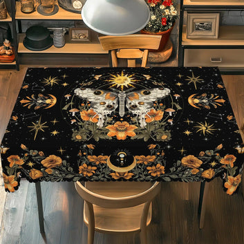 Gothic Moth Sun Moon Butterfly Witchy Tablecloth Wiccan Home Decor