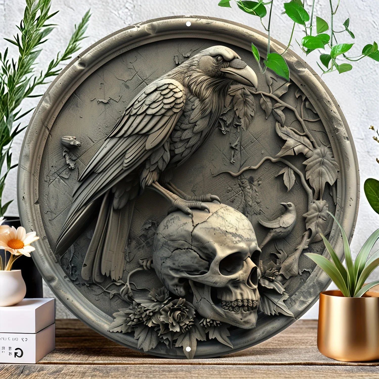 Skull Crow Gothic Metal Sign Halloween Decor-MoonChildWorld
