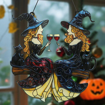 Halloween Witch Acrylic Suncatcher -Witchy Wall Decor Gothic Window Ornament