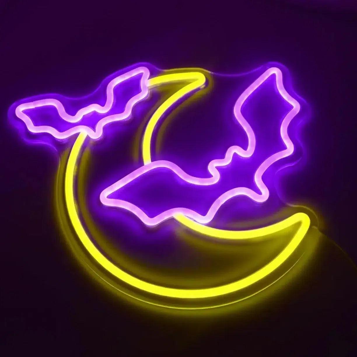 Witchy Moon and Bat Neon Signs Gothic Bat LED Neon Light Witch Wall Decor Halloween Decorations-MoonChildWorld