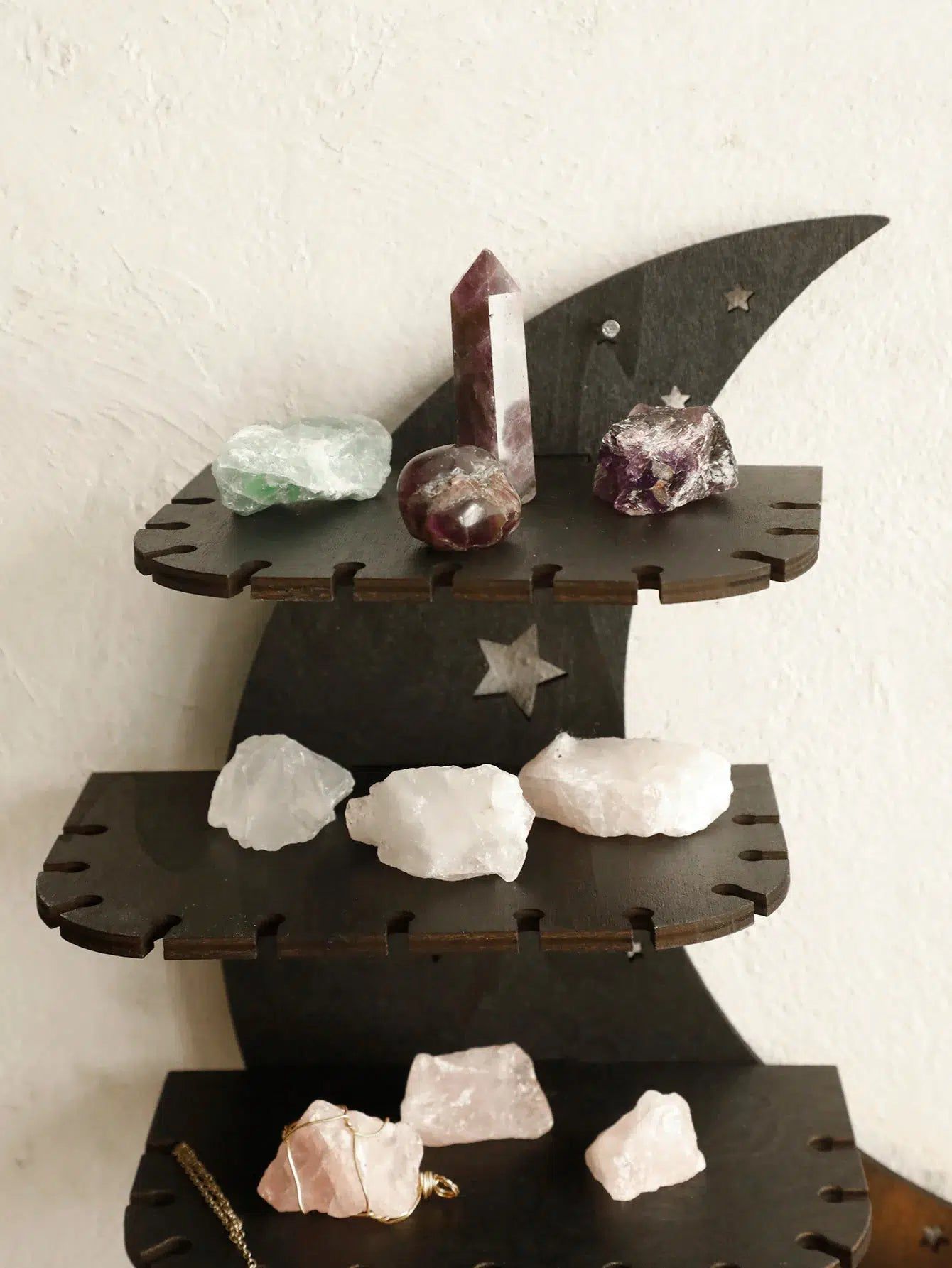 Crescent Moon Wall Shelf Wicca Wooden Shelf for Crystals, Essential Oils-MoonChildWorld