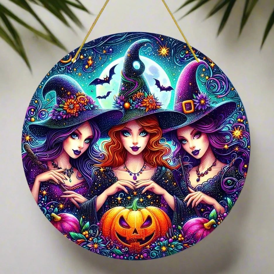Spooky Witch Suncatcher Halloween Acrylic Round Sign-MoonChildWorld