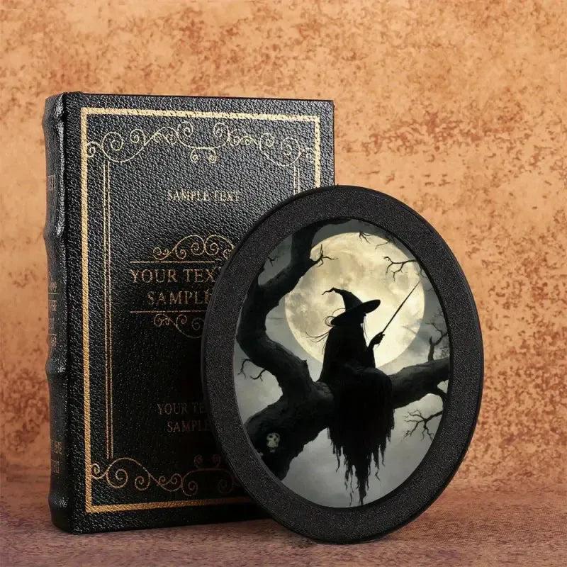 Witch Silhouette Halloween Wall Art - Moon Witch Wooden Oval Frame - Gothic Wall Decoration-MoonChildWorld