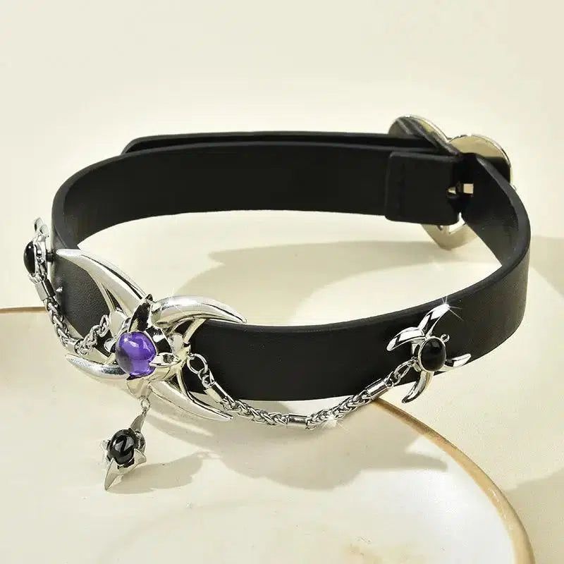 Black Purple Zirconia Witch Necklace Moon Choker Gothic Jewelry-MoonChildWorld