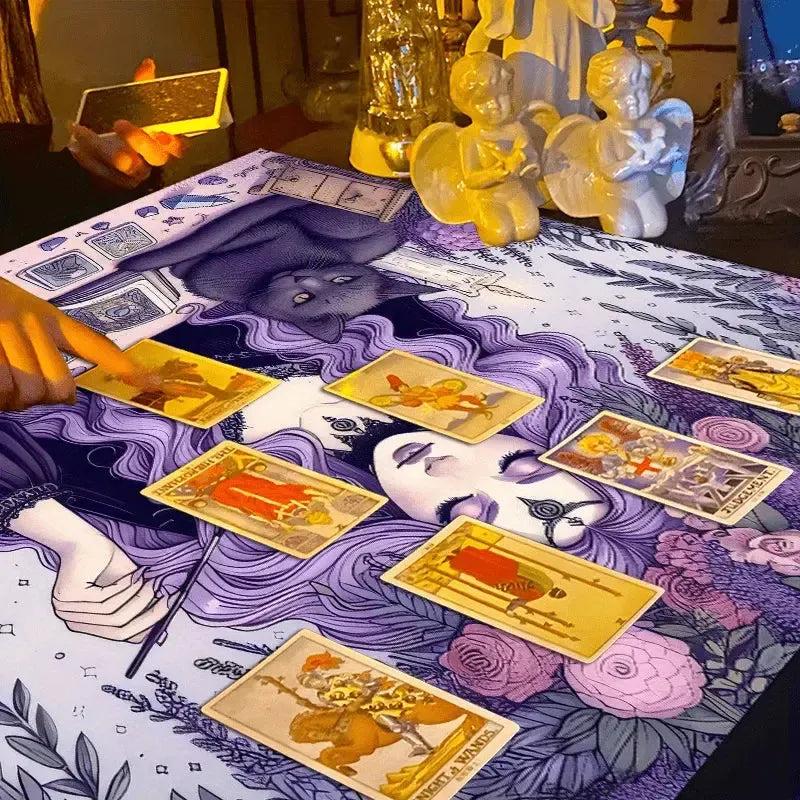 Mystic Witch and Black Cat Tablecloth Tarot Divination Wicca Altar Cloth-MoonChildWorld