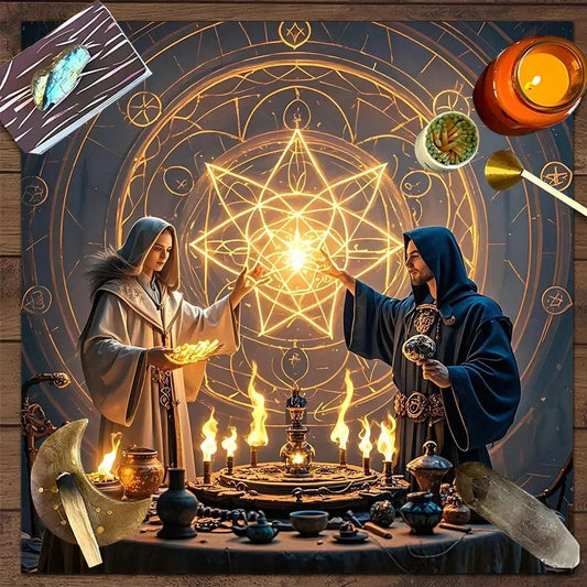 Magic Witchcraft Tarot Tablecloth Wizard and Witch Altar Cloth Wicca Divination Cloth