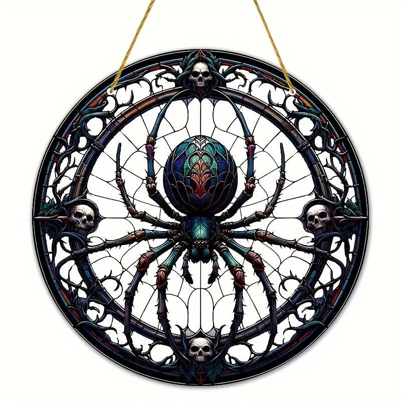 Spiders Skeleton Suncatcher Gothic Acrylic Round Sign-MoonChildWorld