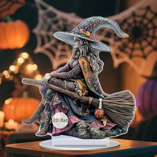 Spooky Halloween Witch Decor Gothic 2D Flat Acrylic Table Ornaments
