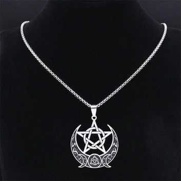 Witch Knot Pentagram Triple Moon Necklace Wicca Jewelry-MoonChildWorld
