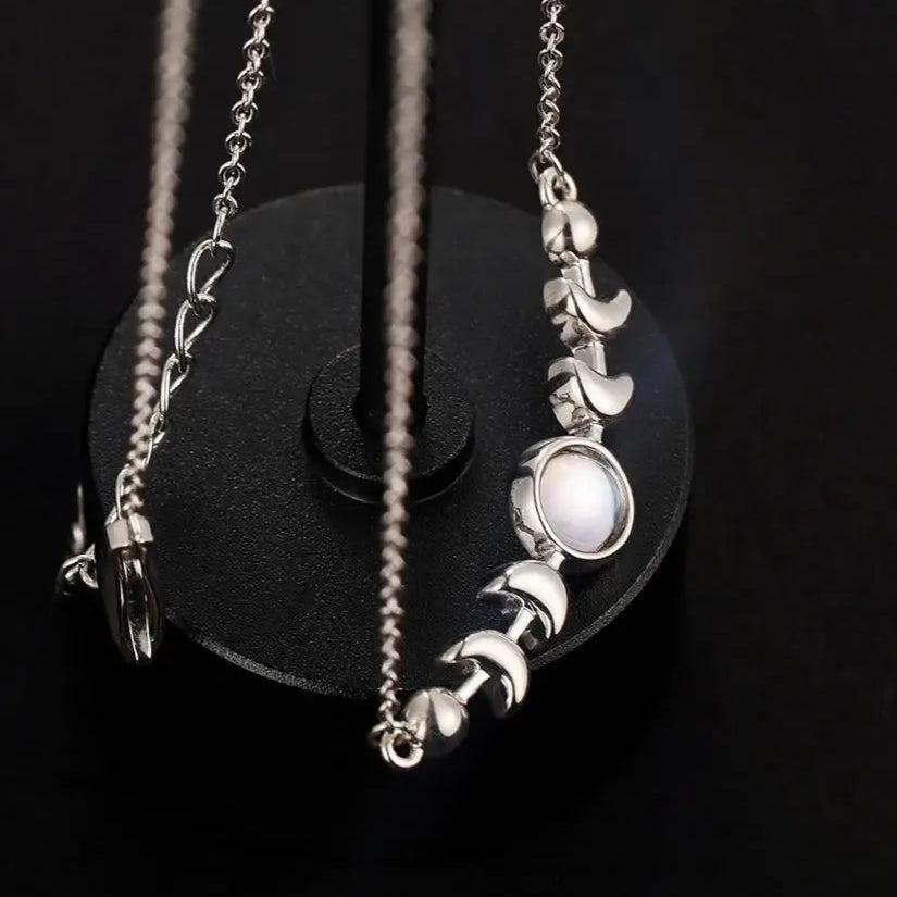 Moonstone Sterling Silver Moon Phase Necklace-MoonChildWorld