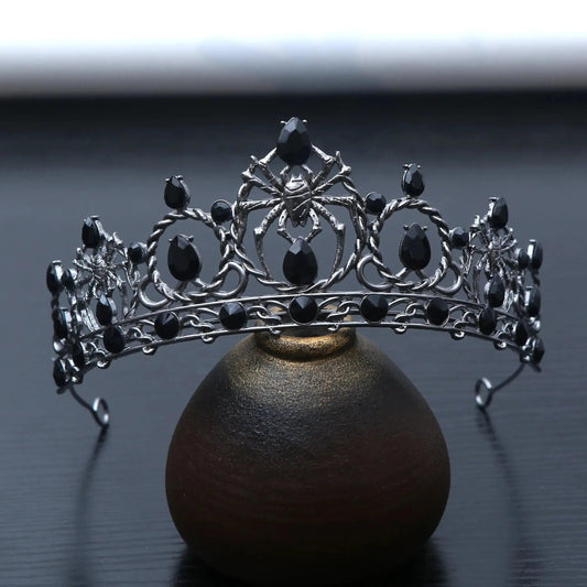 Dark Goddess Gothic Halloween Crown - Black Spider Web Witch Tiaras Hair Accessories Vampire Accessory