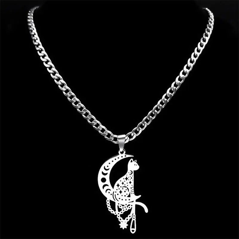 Wicca Moon Cat Necklace-MoonChildWorld