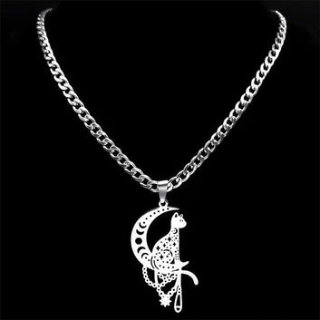 Wicca Moon Cat Necklace