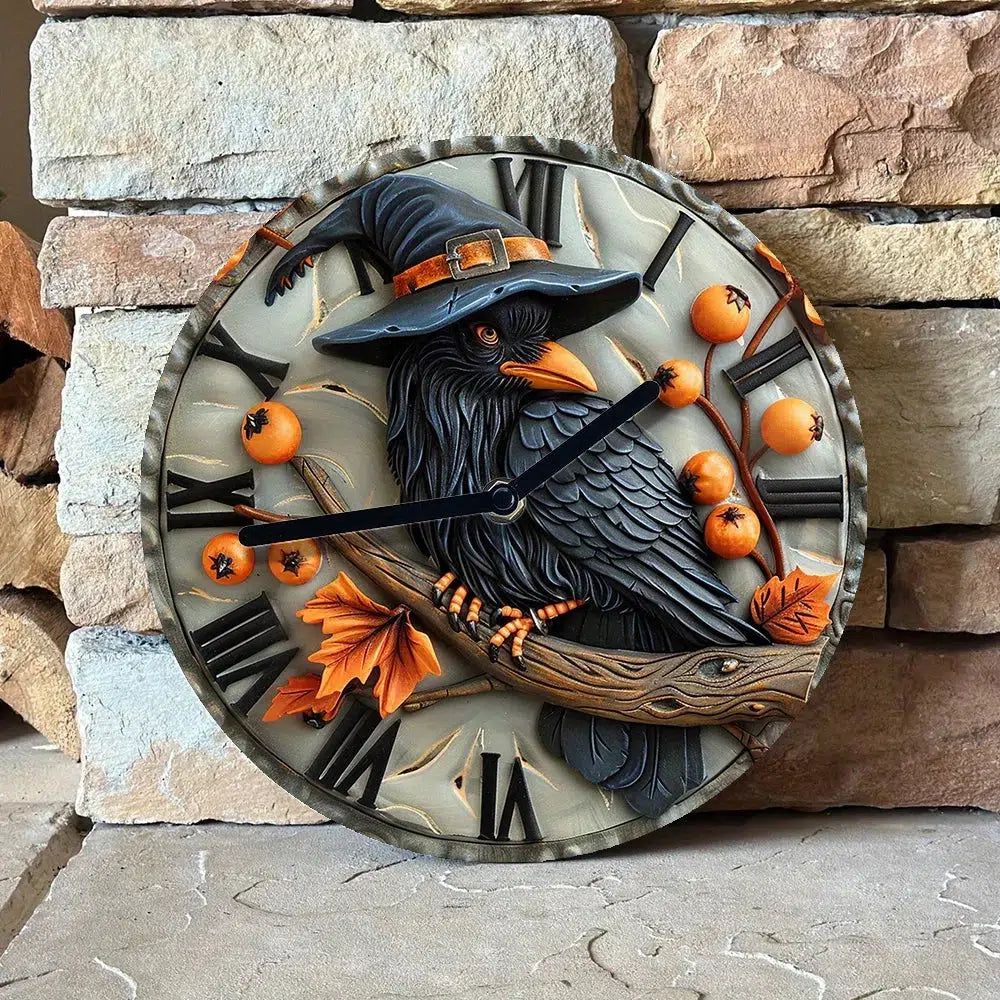 Halloween Crow Wall Clock Black Raven Witchy Wall Clock-MoonChildWorld