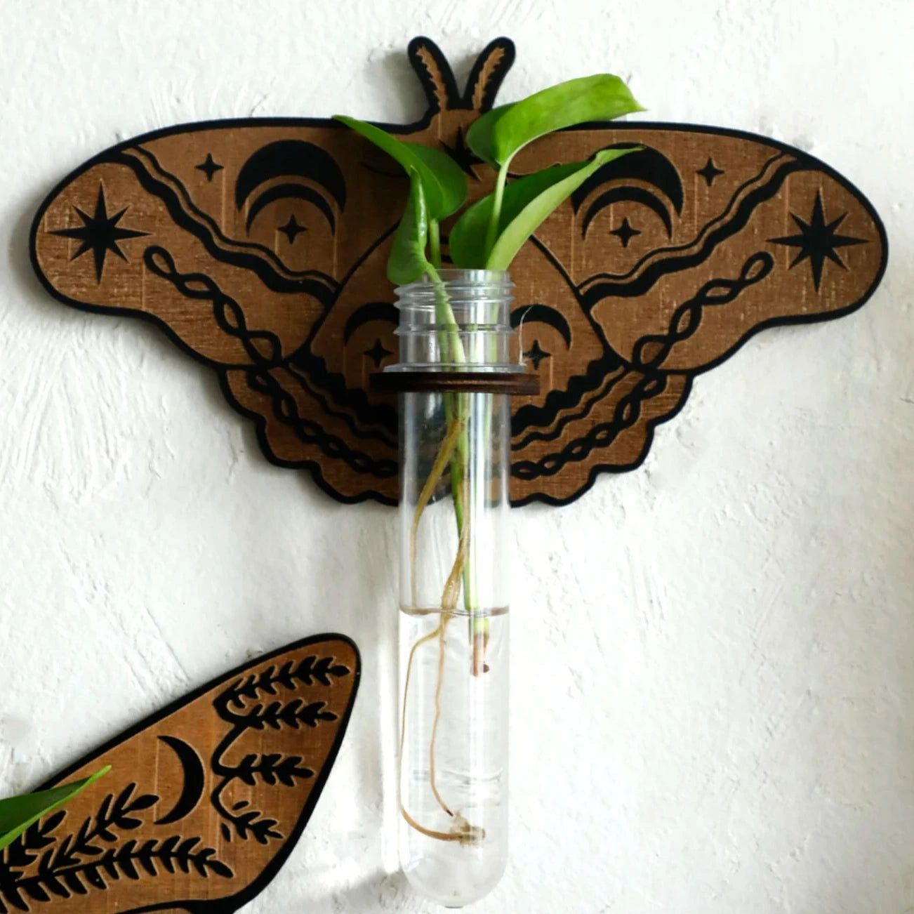 Butterfly Wooden Hanging Plant Holder with Plastic Tubes for Indoor Plants, Hydroponic Planter-MoonChildWorld