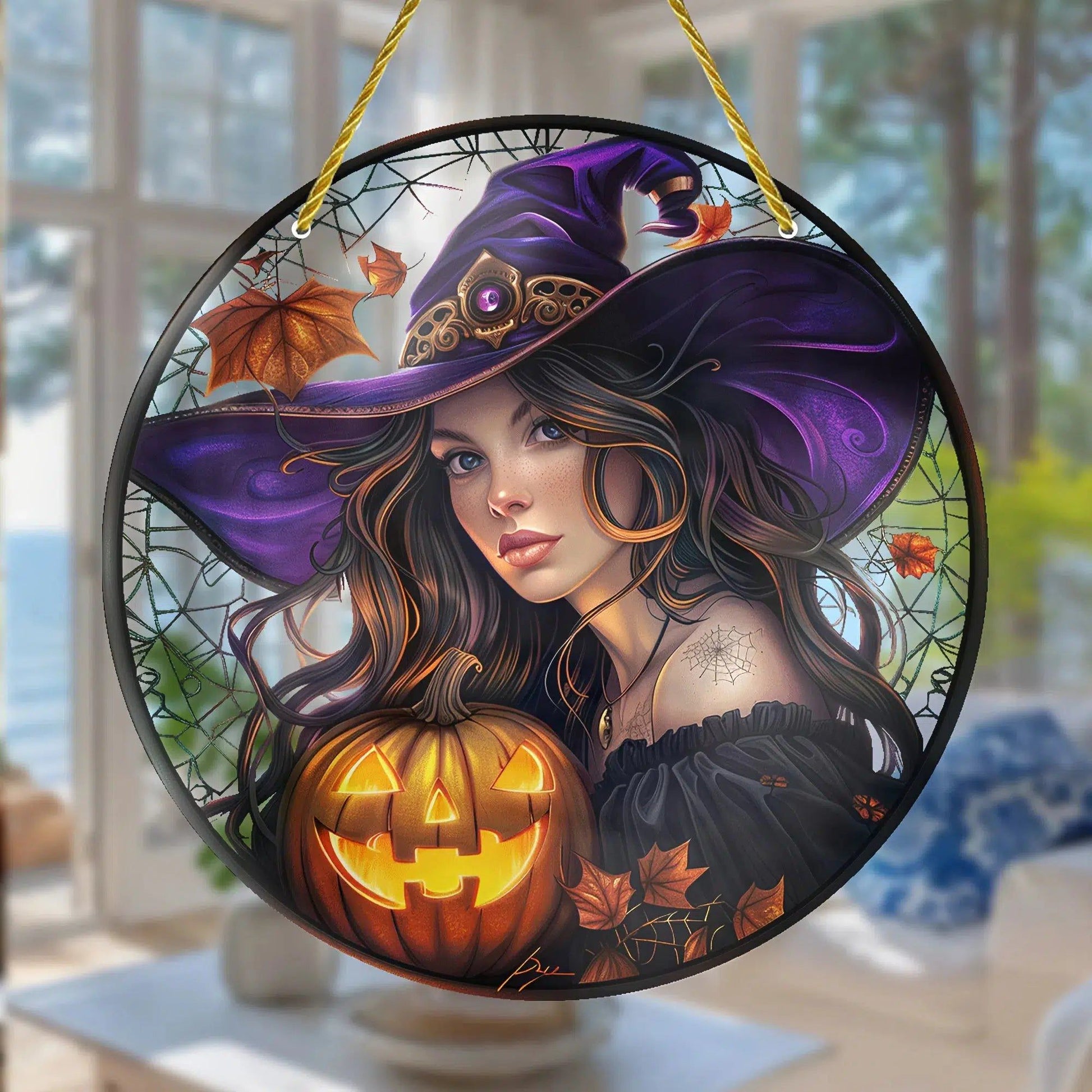 Pumpkin Halloween Witch Suncatcher Spooky Window Hanging-MoonChildWorld