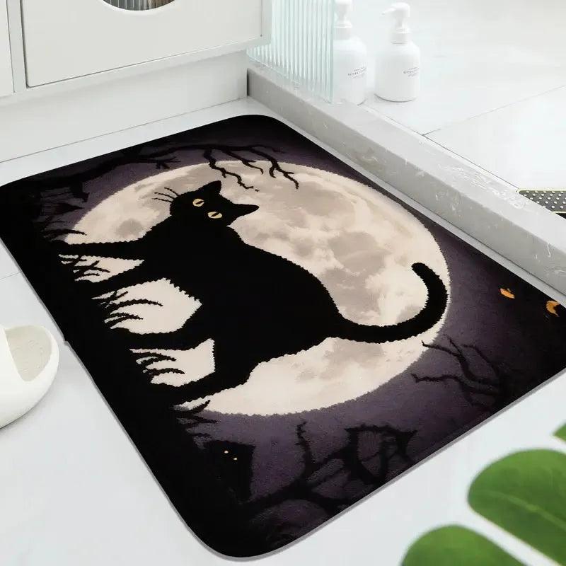 Witch Doormat Welcome Mat - Gothic Halloween Decor with Spooky Ghost, Pumpkin, Black Cat & Bat-MoonChildWorld