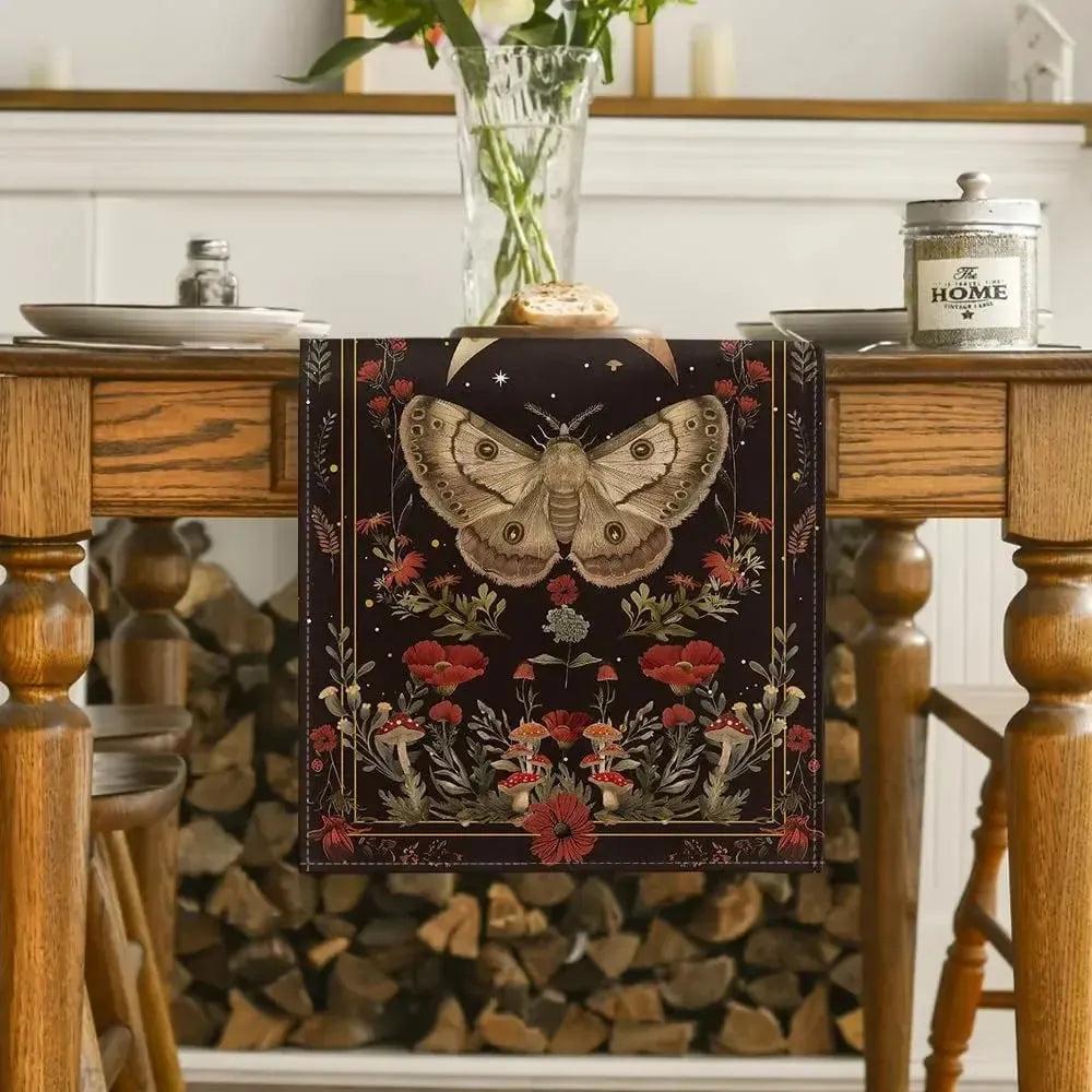 Luna Moth Mushroom Moon Table Runner Witchy Table Decoration-MoonChildWorld