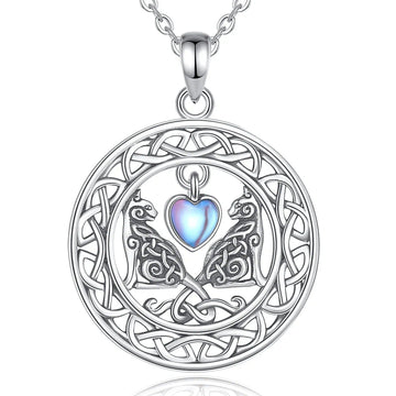 Celtic Knot Cat Necklace Moonstone Heart Witch Jewelry-MoonChildWorld