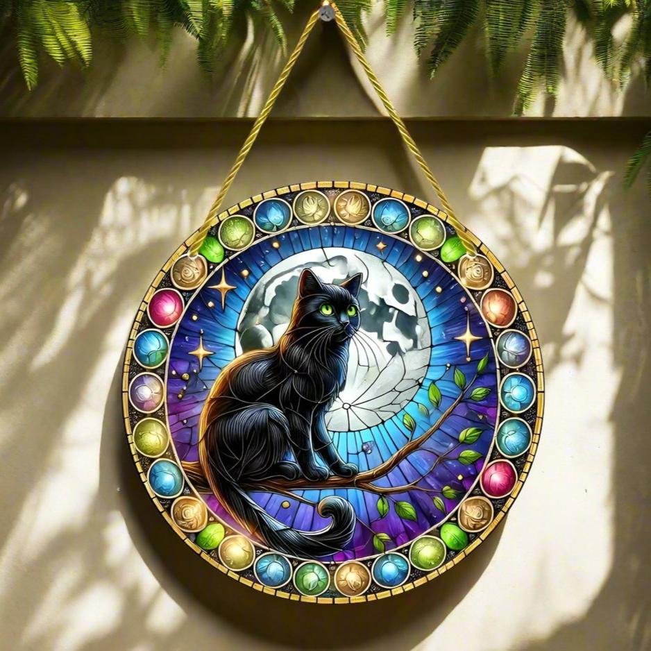 Glamorous Black Cat Suncatcher Moon Cat Window Decorations-MoonChildWorld