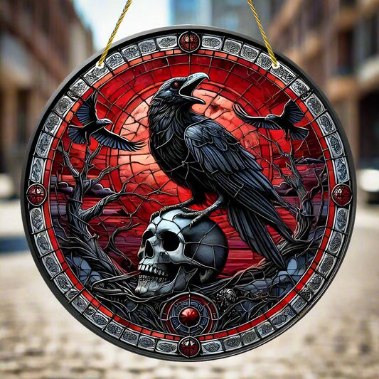 Skull Raven Suncatcher Halloween Crow Window Hanging Gothic Crow Suncatcher