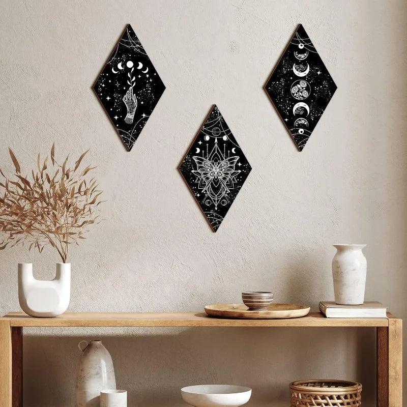 Boho Moon Phase Wall Decor Set 3pcs - Butterfly & Star Gothic Wooden Hanging Signs for Witchy Home Decor-MoonChildWorld