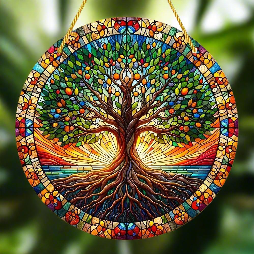 Tree of life Suncatcher Pagan Acrylic Round Sign Wicca Wall Hanging-MoonChildWorld