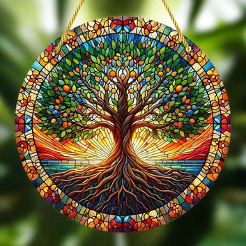 Tree of life Suncatcher Pagan Acrylic Round Sign Wicca Wall Hanging