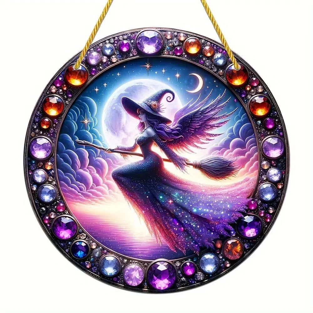 Flying Witch Suncatcher Gorgeous Witch Acrylic Window Decor-MoonChildWorld