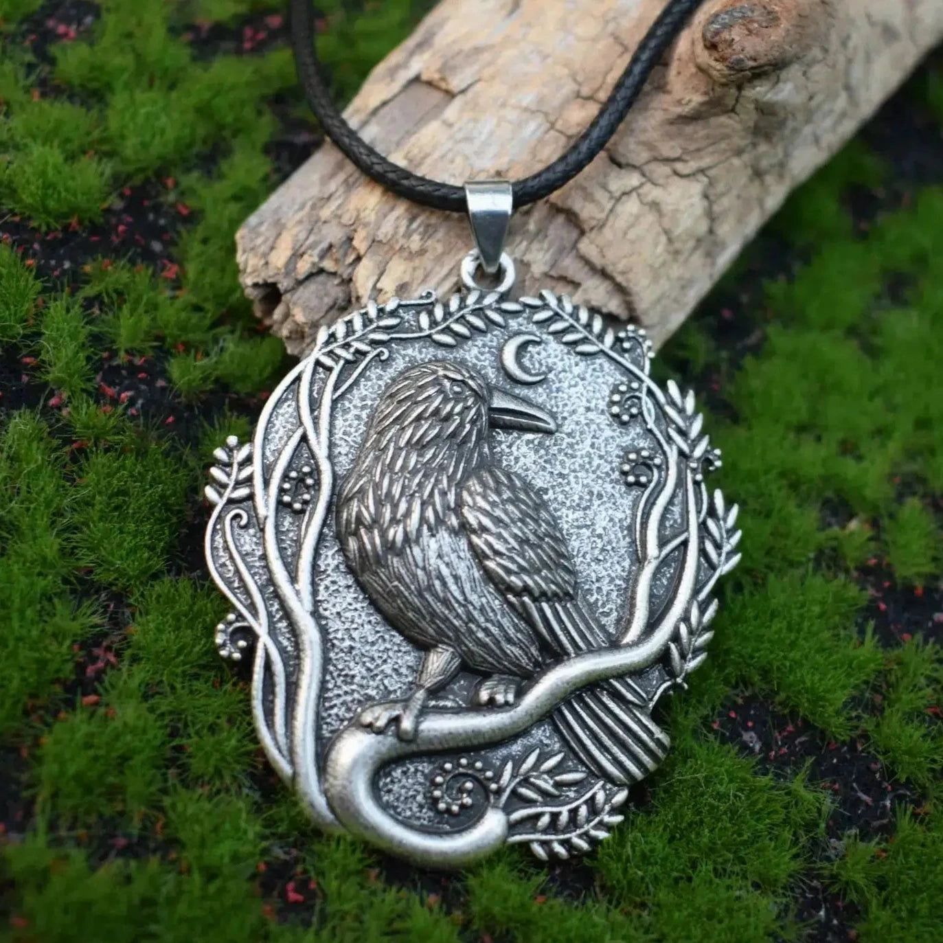 Moon and Dark Crow Necklace Witch Raven Necklace Witchy Jewelry-MoonChildWorld