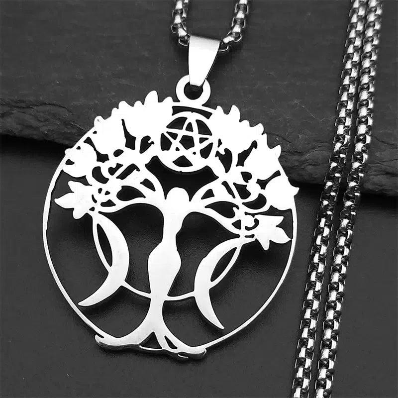 Triple Moon Goddess Necklace Pagan Tree of Life Necklace Wiccan Jewelry-MoonChildWorld