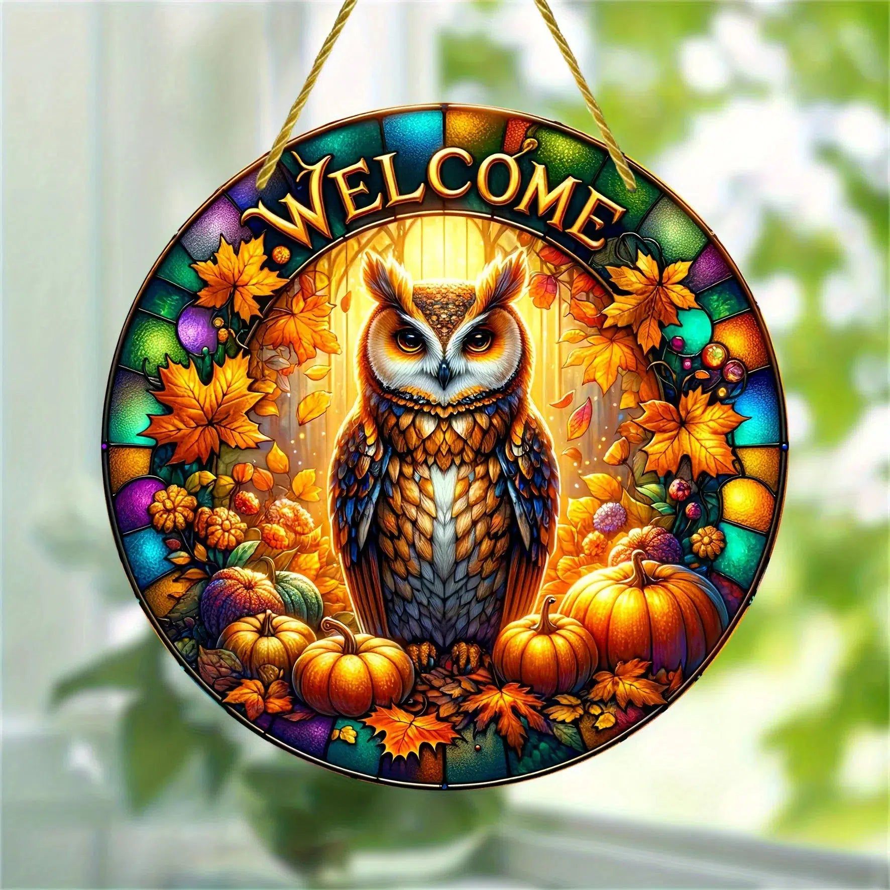 Witchy Owl Suncatcher Halloween Acrylic Round Sign-MoonChildWorld