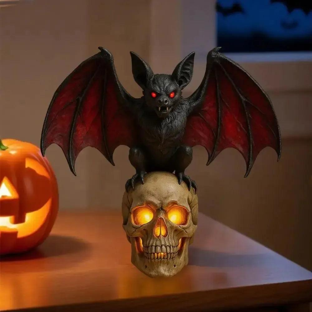 Spooky Halloween Night Light Gothic Bat Skull Lamp for Witchy Halloween Party-MoonChildWorld