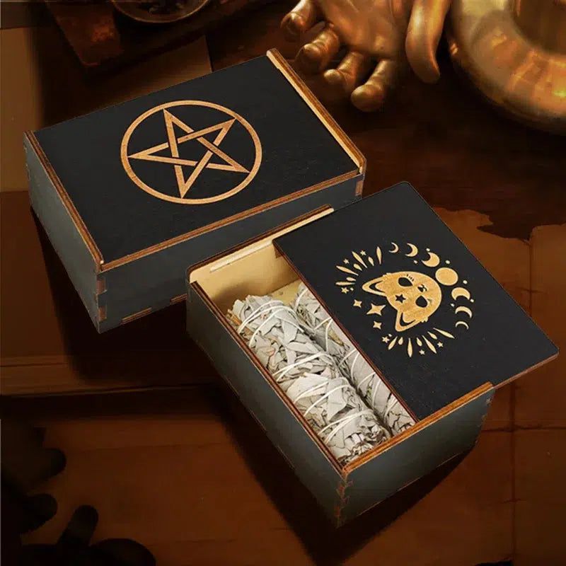 Witch Wood Storage Box Tarot Cards Storage Box Crystal Jewelry Box-MoonChildWorld