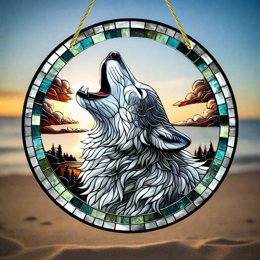 Howling Wolf Suncatcher Spirit Wolf Window Hanging