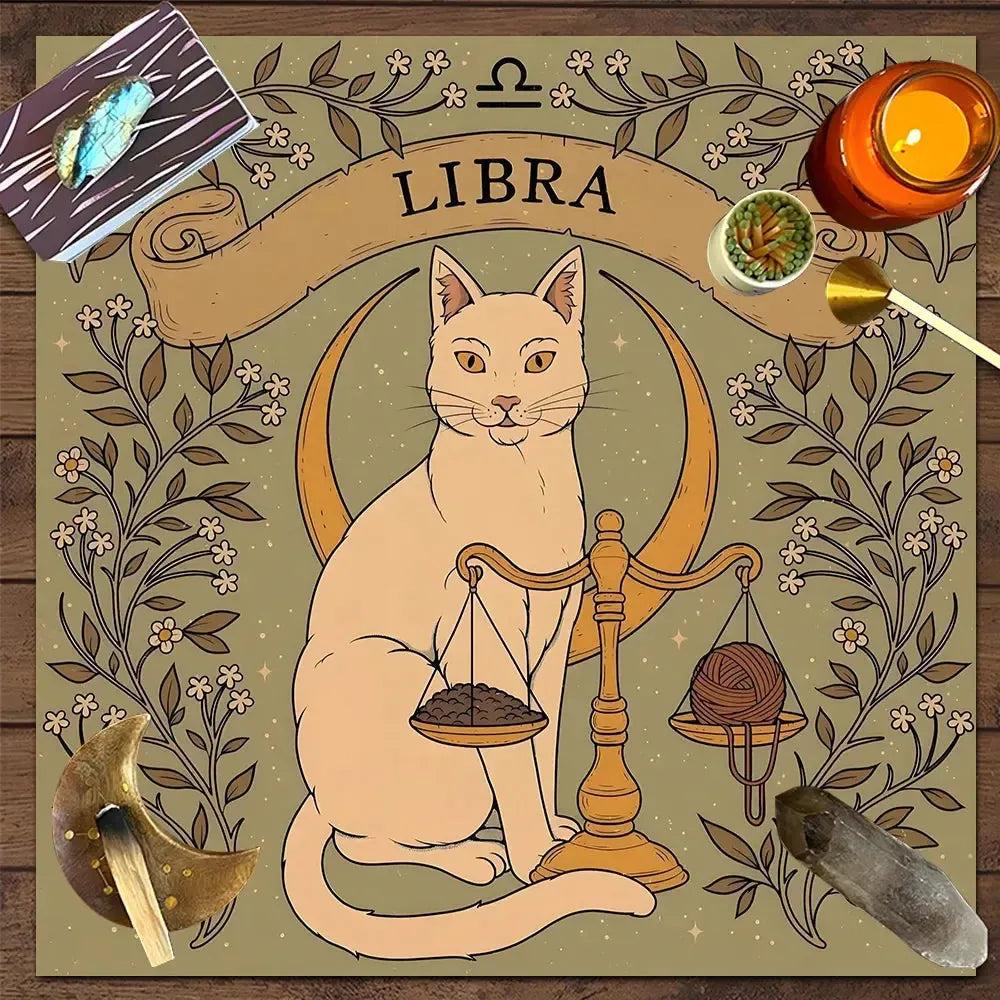 Occult Cat Wicca Altar Cloth Witchy Tarot Tablecloth for Reading Divination Witch Home Decor-MoonChildWorld