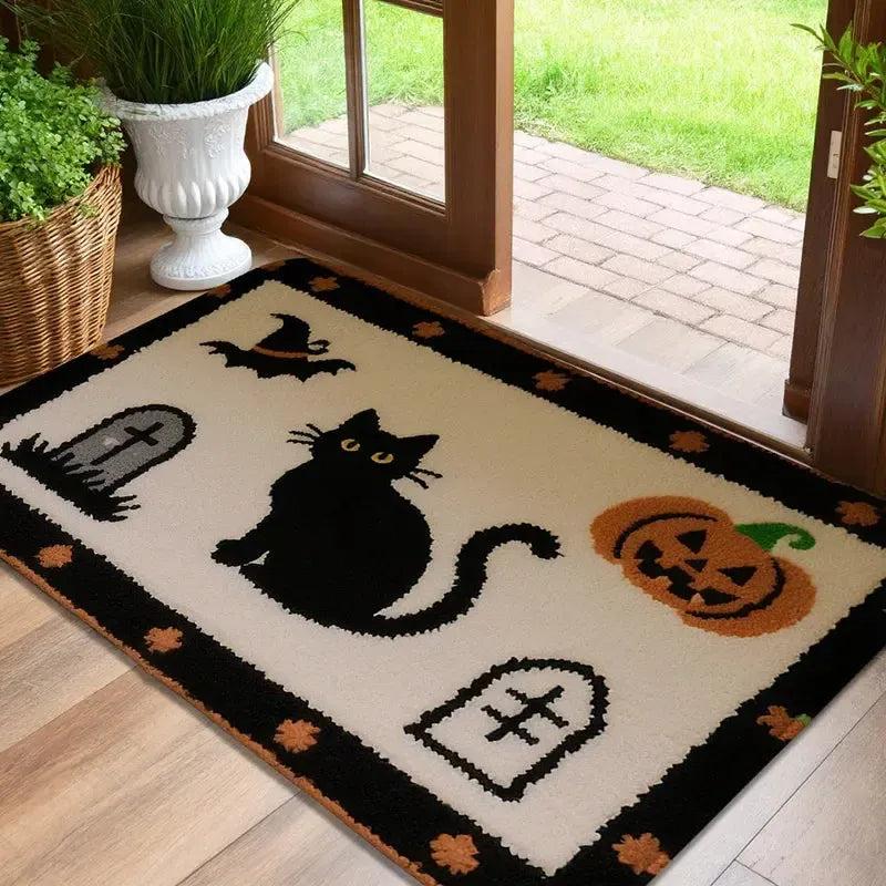 Spooky Halloween Doormat - Cute Ghost, Pumpkin and Black Cat Design Witchy Home Decor-MoonChildWorld