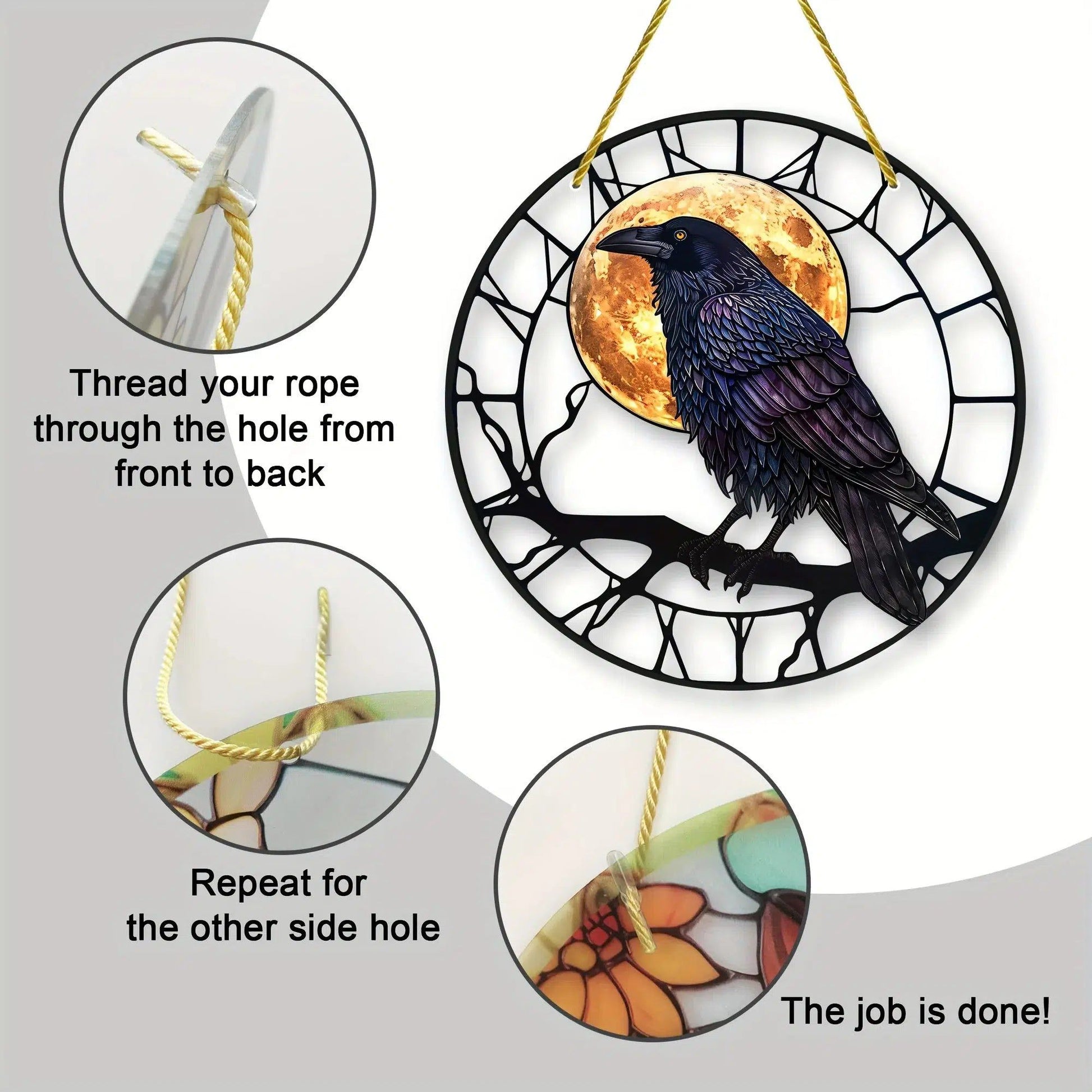 Moon Raven Suncatcher Halloween Crow Window Hanging Witch Crow Suncatcher-MoonChildWorld