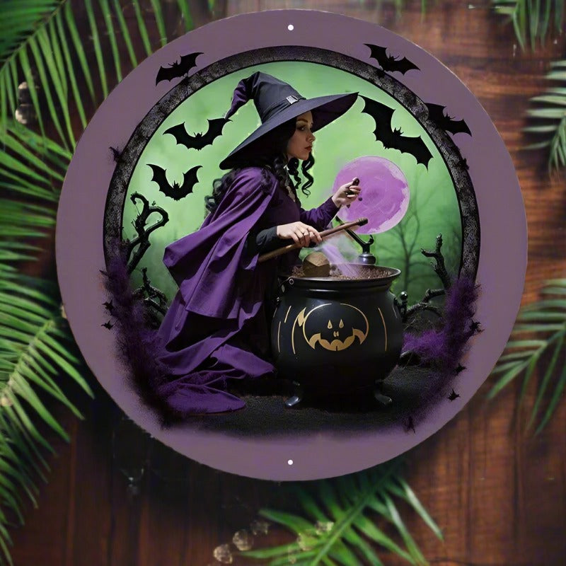 Gothic Cauldron Witch Metal Sign Halloween Decor-MoonChildWorld