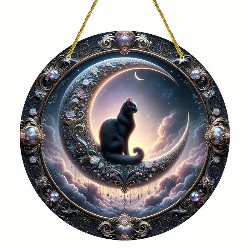 Magic Black Cat on the Moon Window Hanging Black Cat Acrylic Sign-MoonChildWorld