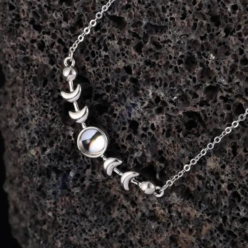 Moonstone Sterling Silver Moon Phase Necklace-MoonChildWorld
