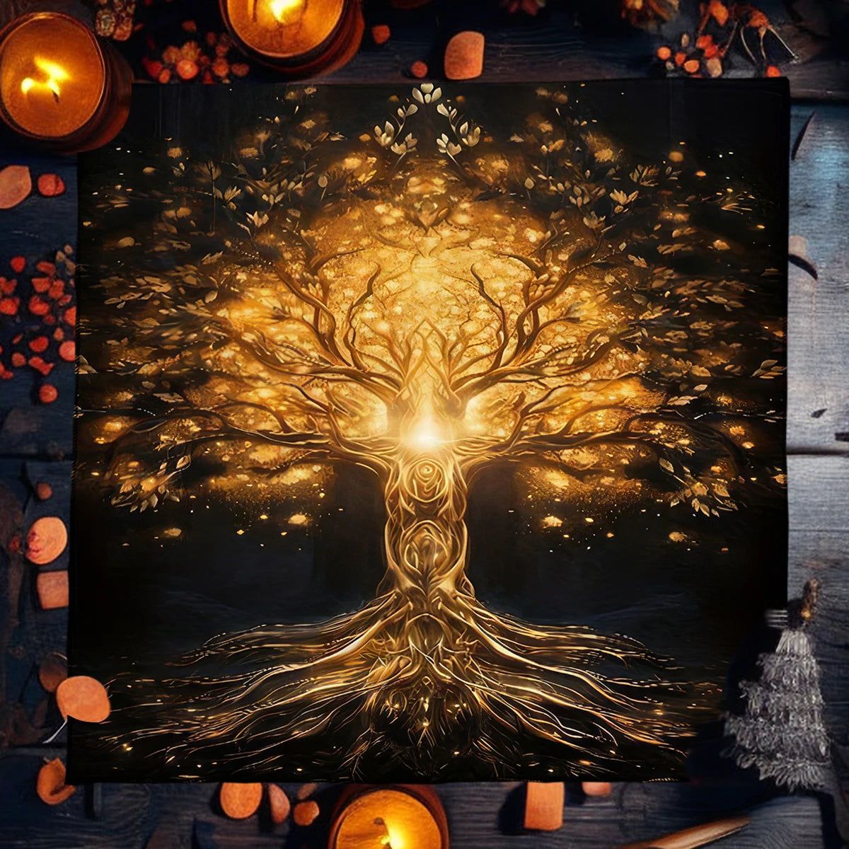 Golden Tree of Life Tarot Card Tablecloth Wicca Altar Cloths Divination Tarot Table Cloth-MoonChildWorld