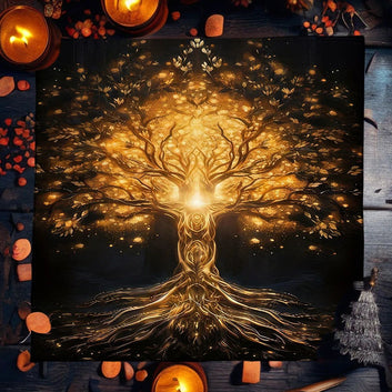 Golden Tree of Life Tarot Card Tablecloth Wicca Altar Cloths Divination Tarot Table Cloth