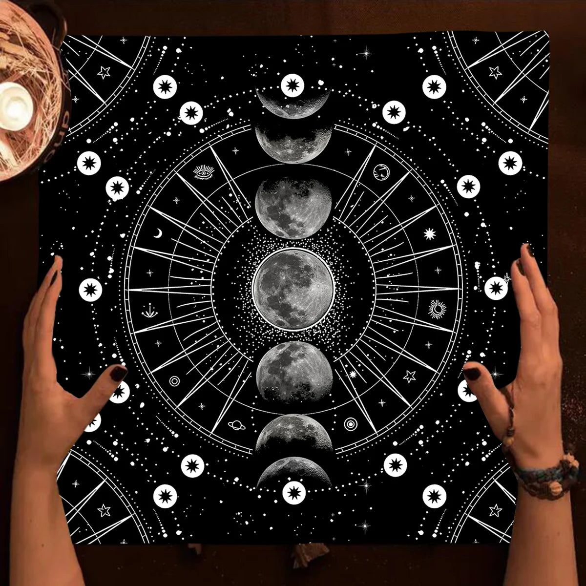 Altar Cloth Black Moon Phase Tarot Card Tablecloth For Tarot Cards Reading Polyester Wicca Oracle Card Mat Room Home Decor-MoonChildWorld