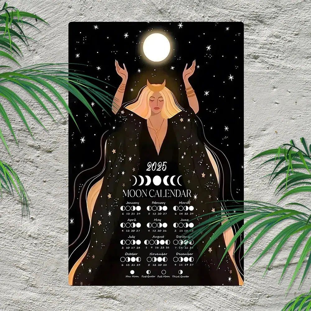 Wiccan Metal Wall Art 2025 Moon Phases Calendar 2025 Lunar Moon Calendar-MoonChildWorld