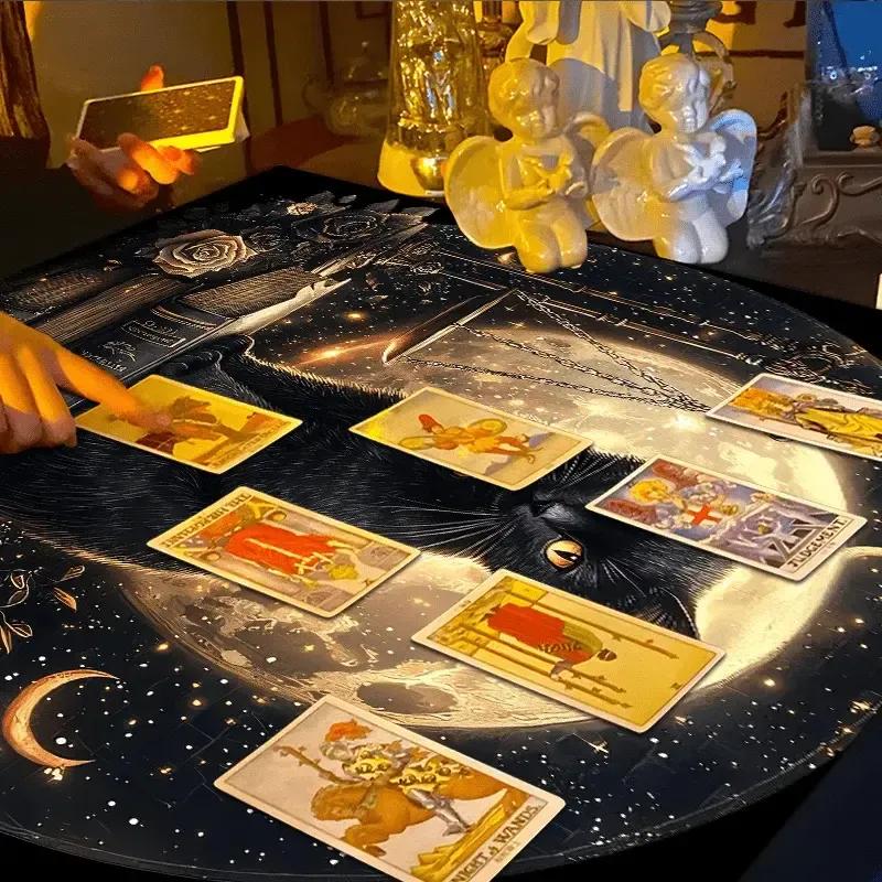 Mysterious Black Cat Tarot Tablecloth Wicca Cat Altar Cloth Witchcraft Cat & Moon Divination Cloth-MoonChildWorld
