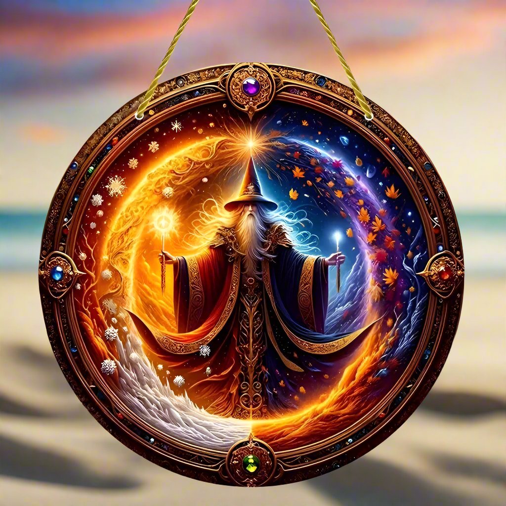 Seasonal Fusion Wizard Suncatcher Witchcraft Window Hanging-MoonChildWorld